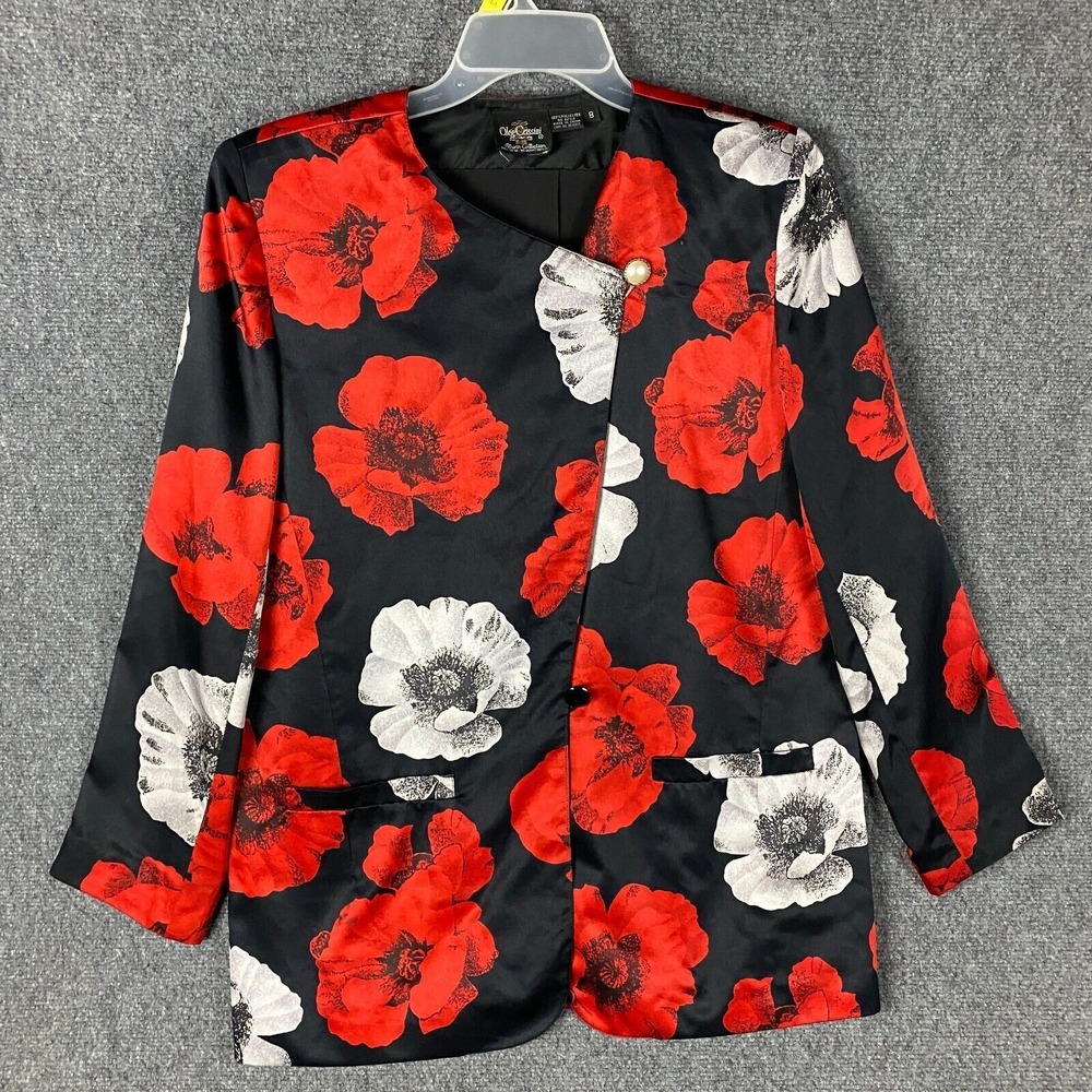 Oleg Cassini Top Women's Size 8 Floral 100% Polyester Adults Long Sleeve